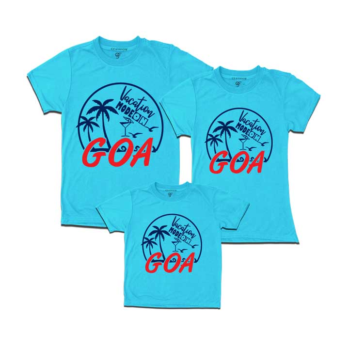 Vacation Mode On Goa dad mom son T-shirts -skyblue-gfashion