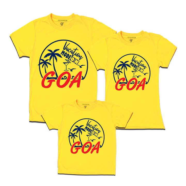 Vacation Mode On Goa dad mom son T-shirts -yellow-gfashion