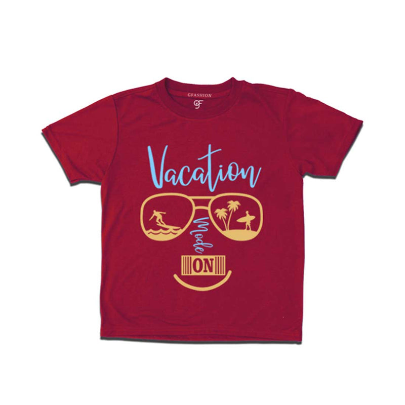 Vacation Mode On T-shirt for Boy in Maroon Color available @ gfashion.jpg
