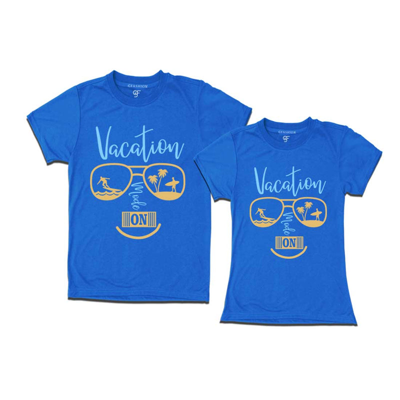 Vacation Mode On T-shirts for Couples in Blue Color available @ gfashion.jpg