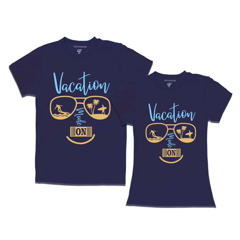 Vacation Mode On T-shirts for Couples in Navy Color available @ gfashion.jpg