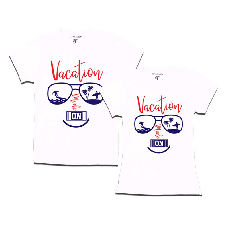 Vacation Mode On T-shirts for Couples in White Color available @ gfashion.jpg
