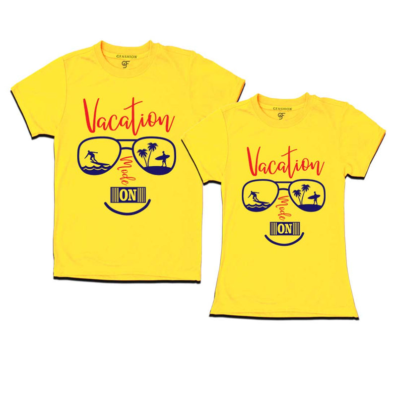 Vacation Mode On T-shirts for Couples in Yellow Color available @ gfashion.jpg