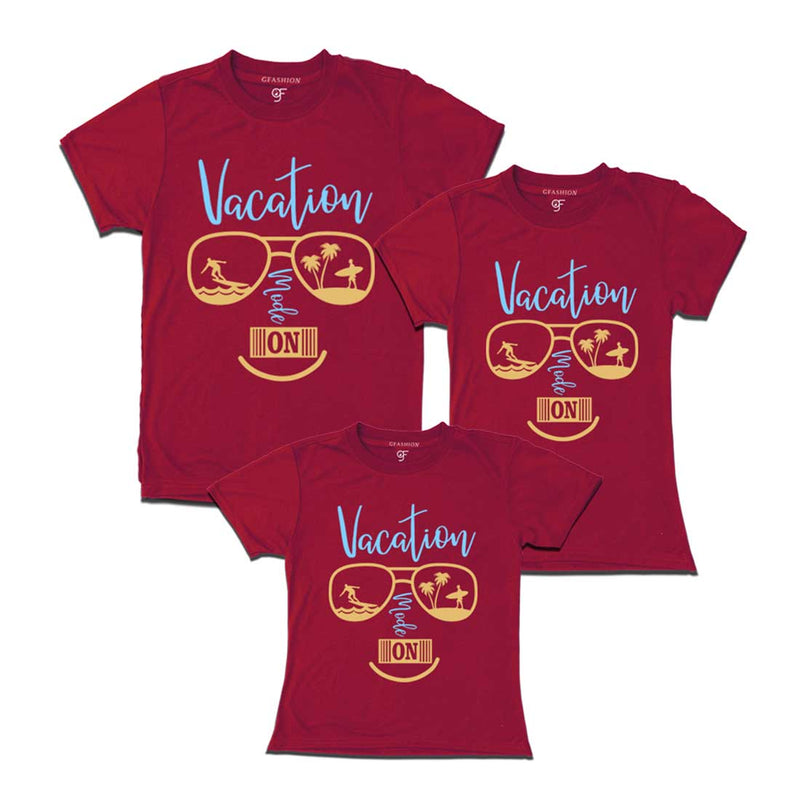 Vacation Mode On T-shirts for Dad Mom and Daughter in Maroon Color available @ gfashion.jpg