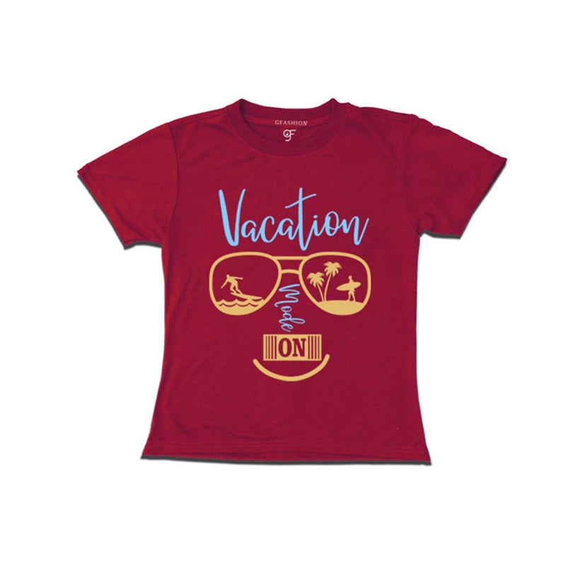 Vacation Mode On T-shirts for Girl in Maroon Color available @ gfashion.jpg