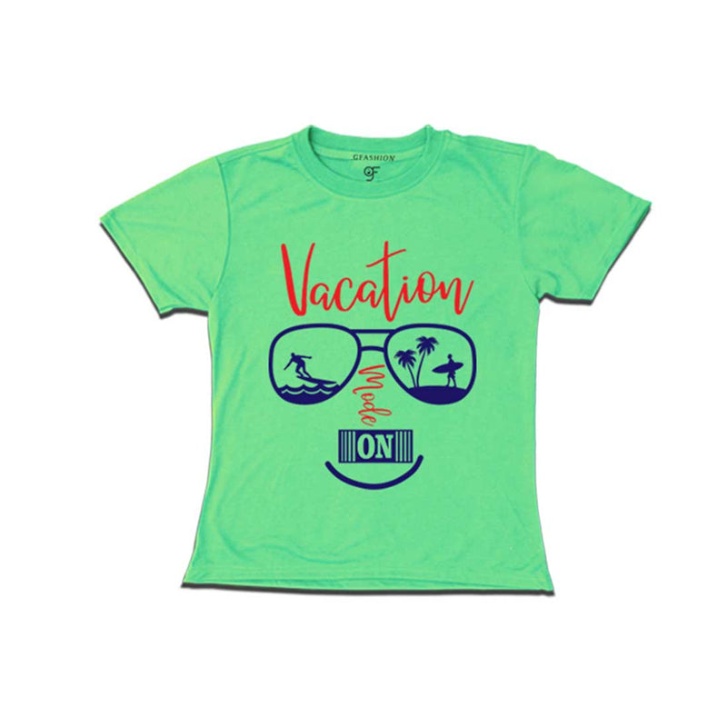Vacation Mode On T-shirts for Girl in Pista Green Color available @ gfashion.jpg