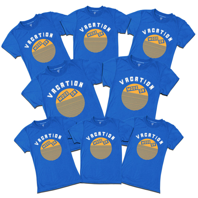 Vacation Mode On T-shirts for Group in Blue Color available @ gfashion.jpg