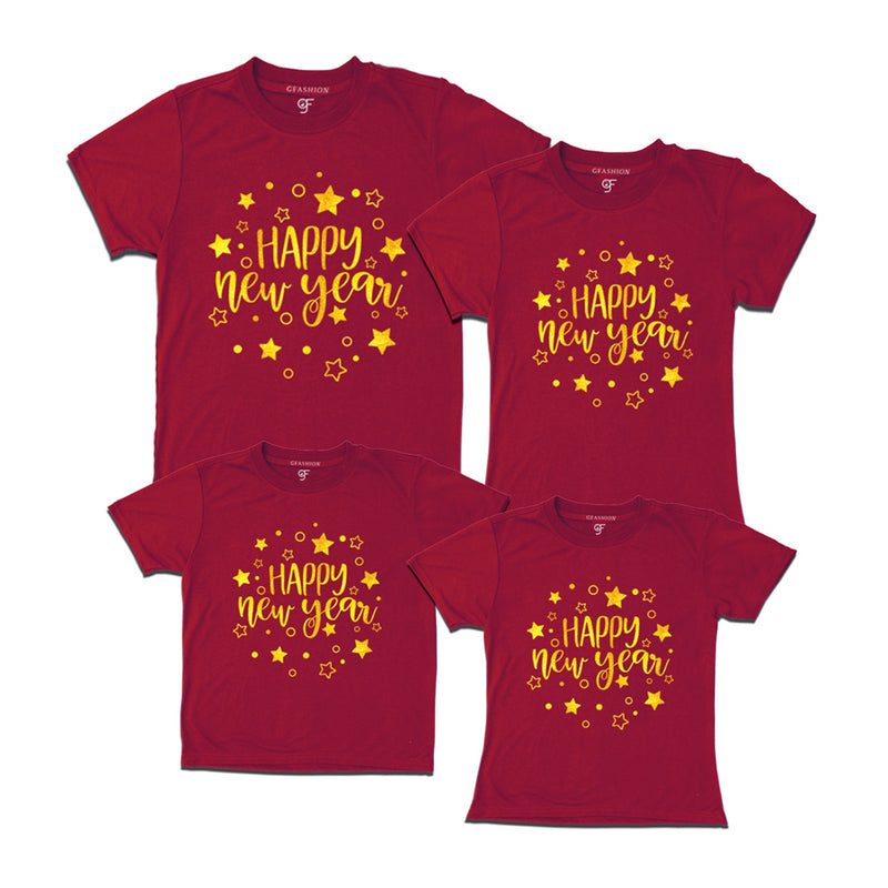 Wish You Happy New Year T-shirts for Family in Maroon Color avilable @ gfashion.jpg