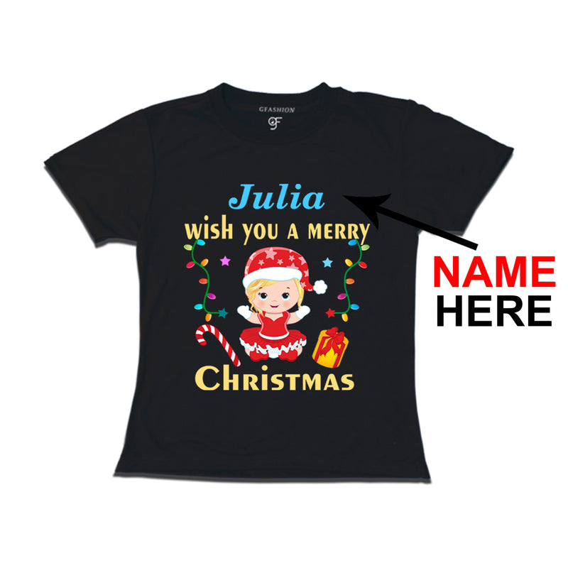 Wish You a Merry Christmas T-shirt for Girl with name in Black Color avilable @ gfashion.jpg