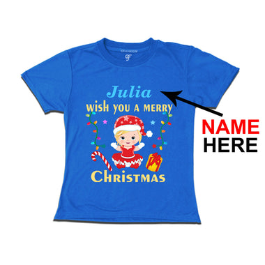 Wish You a Merry Christmas T-shirt for Girl with name in Blue Color avilable @ gfashion.jpg