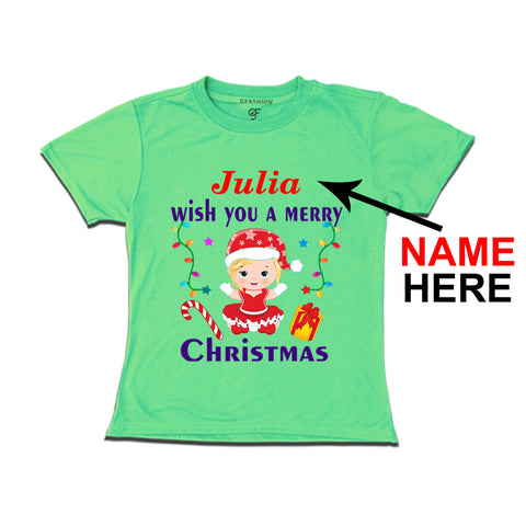 Wish You a Merry Christmas T-shirt for Girl with name in Pista Green Color avilable @ gfashion.jpg