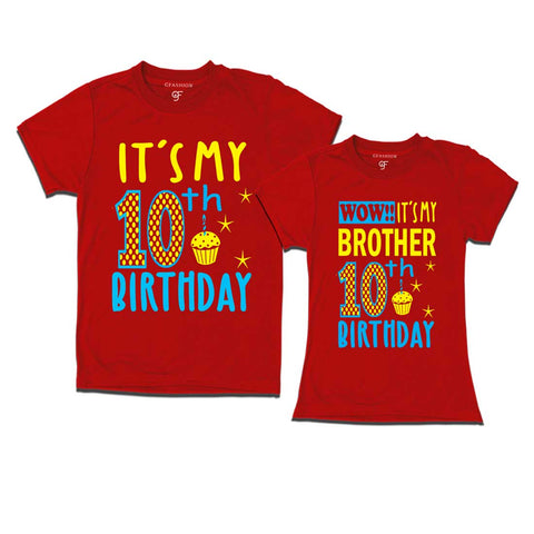 Wow It's My Brother 10th  Birthday T-Shirts Combo in Red Color available @ gfashion.jpg