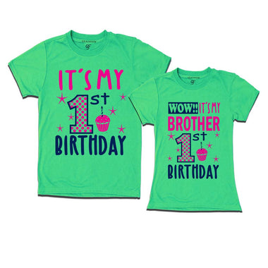 Wow It's My Brother 1st  Birthday T-Shirts Combo in Pista Green Color available @ gfashion.jpg