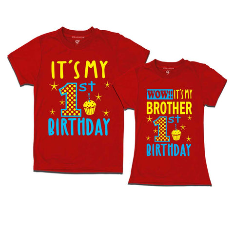 Wow It's My Brother 1st  Birthday T-Shirts Combo in Red Color available @ gfashion.jpg