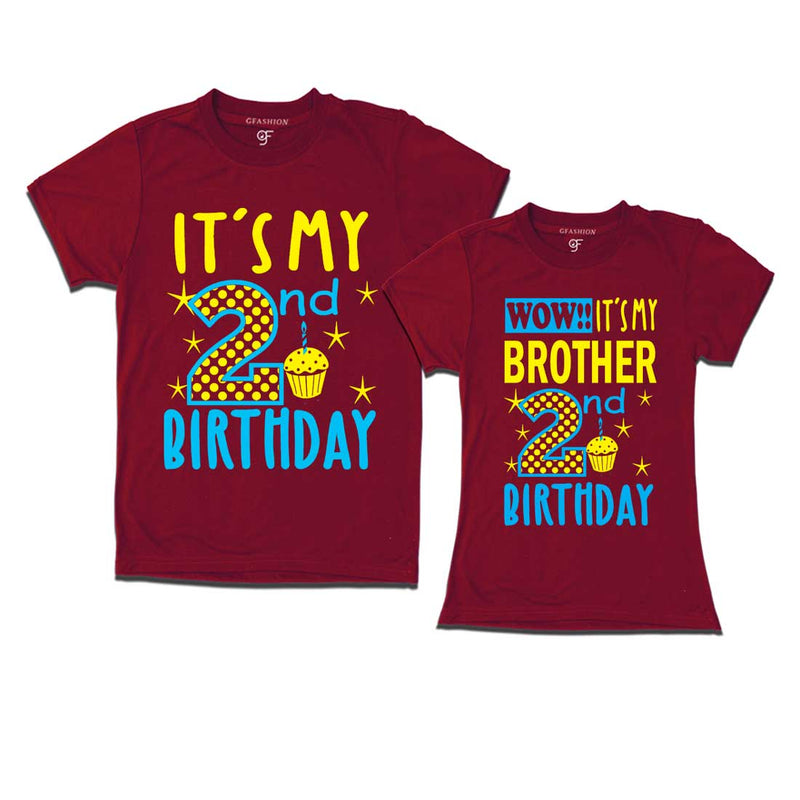 Wow It's My Brother 2nd Birthday T-Shirts Combo in Maroon Color available @ gfashion.jpg