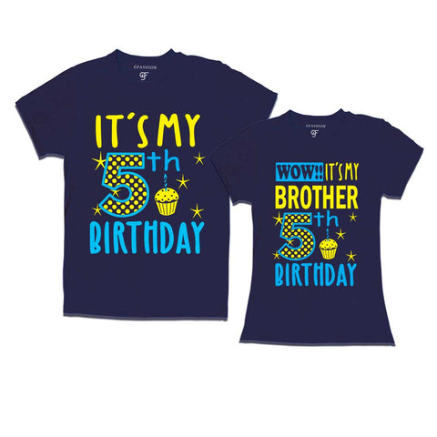Wow It's My Brother 5th Birthday T-Shirts Combo in Navy Color available @ gfashion.jpg
