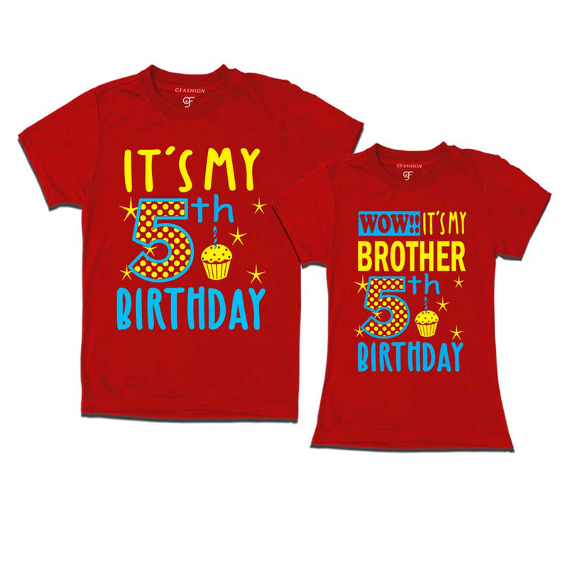 Wow It's My Brother 5th Birthday T-Shirts Combo in Red Color available @ gfashion.jpg