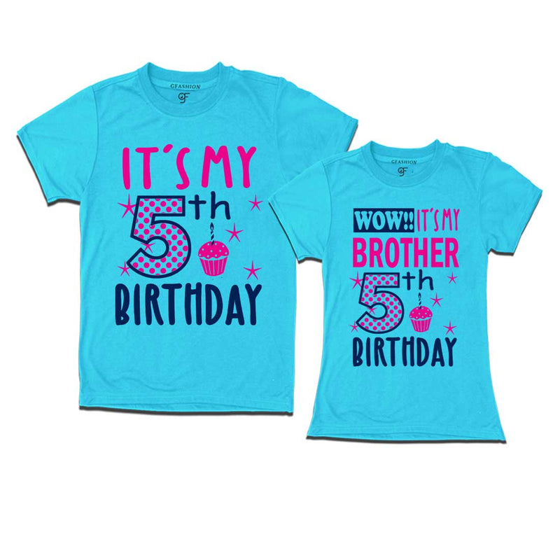 Wow It's My Brother 5th Birthday T-Shirts Combo in Sky Blue Color available @ gfashion.jpg