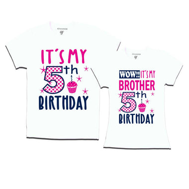 Wow It's My Brother 5th Birthday T-Shirts Combo in White Color available @ gfashion.jpg