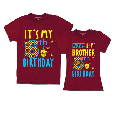 Wow It's My Brother 6th Birthday T-Shirts Combo in Maroon Color available @ gfashion.jpg