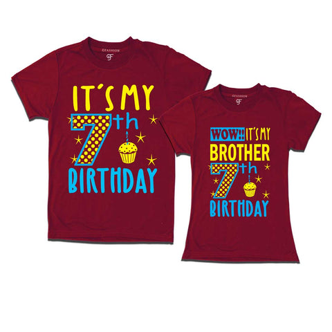 Wow It's My Brother 7th Birthday T-Shirts Combo in Maroon Color available @ gfashion.jpg