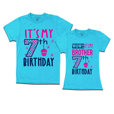 Wow It's My Brother 7th Birthday T-Shirts Combo in Sky Blue Color available @ gfashion.jpg