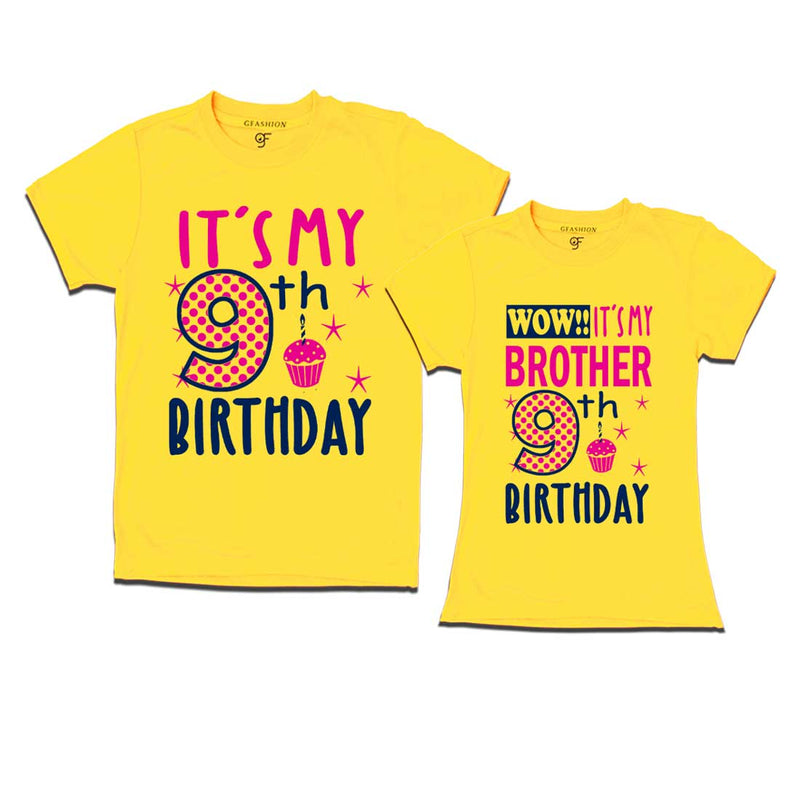 Wow It's My Brother 9th Birthday T-Shirts Combo in Yellow Color available @ gfashion.jpg