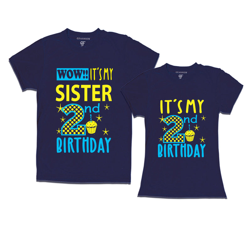 Wow It's My Sister 2nd Birthday T-Shirts Combo in Navy Color available @ gfashion.jpg