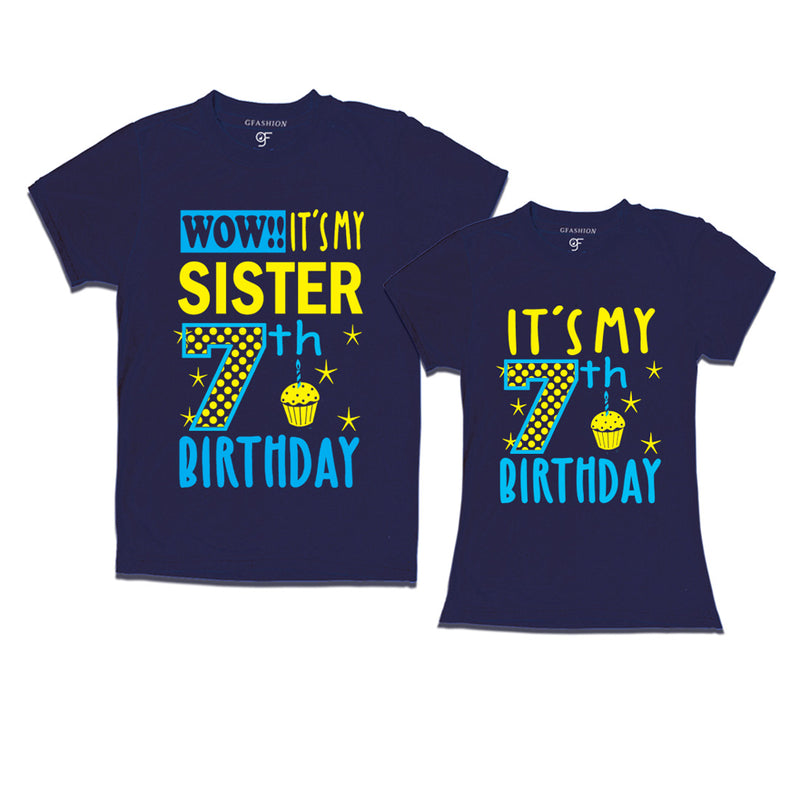 Wow It's My Sister 7th  Birthday T-Shirts Combo in Navy Color available @ gfashion.jpg