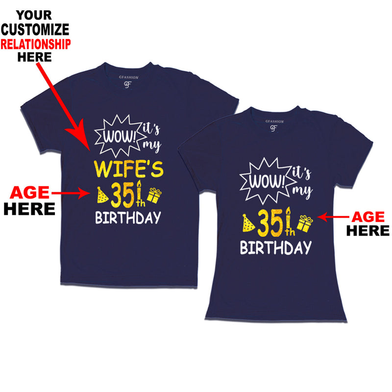 Wow it's My Birthday Couples T-shirts-Relationship Customized and Age Customized in Navy Color available @ gfashion.jpg