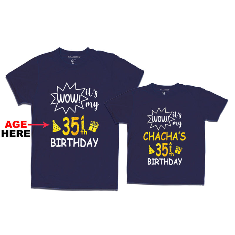 Wow it's My Chacha's Birthday T-shirts Combo with Age Customized in Navy Color available @ gfashion.jpg