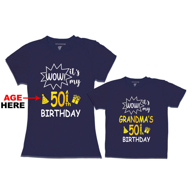 Wow it's My Grandma's Birthday T-shirts Combo with Age Customized in Navy Color available @ gfashion.jpg