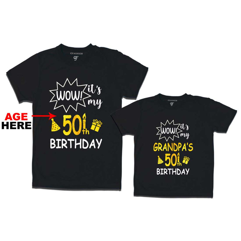 Wow it's My Grandpa's Birthday T-shirts Combo with Age Customized in Black Color available @ gfashion.jpg