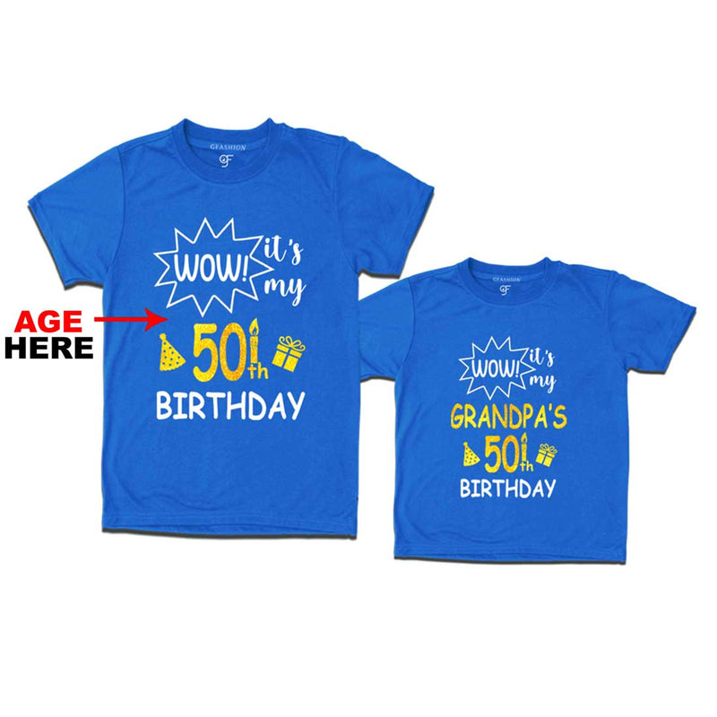 Wow it's My Grandpa's Birthday T-shirts Combo with Age Customized in Blue Color available @ gfashion.jpg