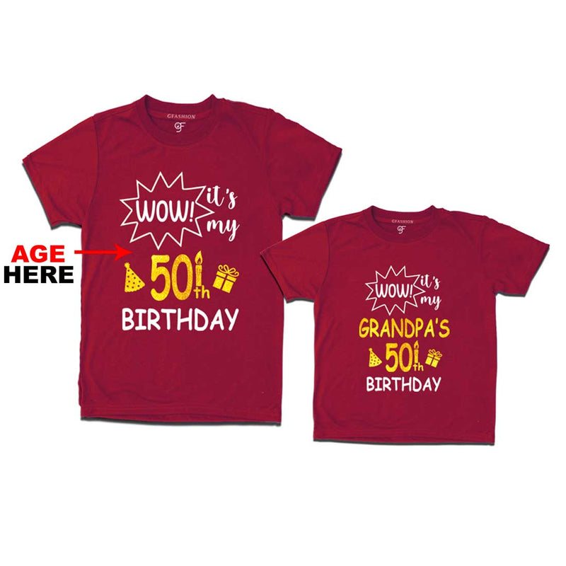 Wow it's My Grandpa's Birthday T-shirts Combo with Age Customized in Maroon Color available @ gfashion.jpg
