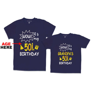 Wow it's My Grandpa's Birthday T-shirts Combo with Age Customized in Navy Color available @ gfashion.jpg