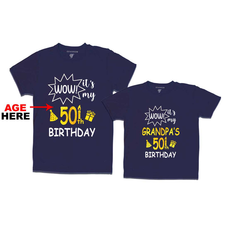 Wow it's My Grandpa's Birthday T-shirts Combo with Age Customized in Navy Color available @ gfashion.jpg