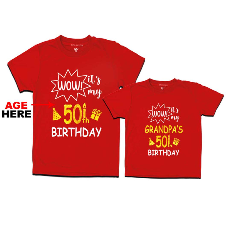 Wow it's My Grandpa's Birthday T-shirts Combo with Age Customized in Red Color available @ gfashion.jpg