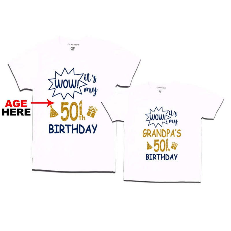 Wow it's My Grandpa's Birthday T-shirts Combo with Age Customized in White Color available @ gfashion.jpg