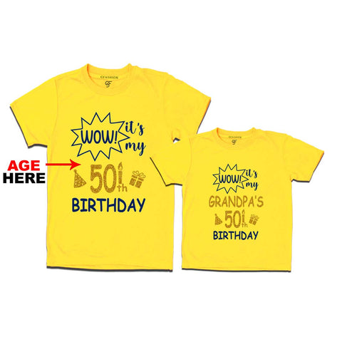Wow it's My Grandpa's Birthday T-shirts Combo with Age Customized in Yellow Color available @ gfashion.jpg