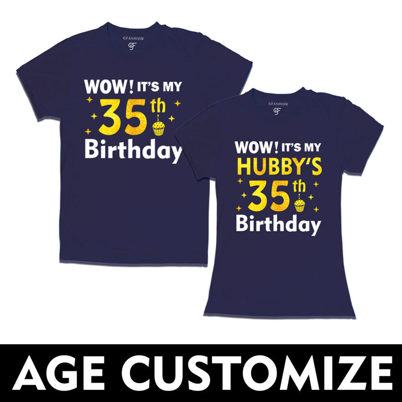 Wow it's My Hubby's Birthday T-shirts Combo with Age Customized in Navy Color available @ gfashion.jpg
