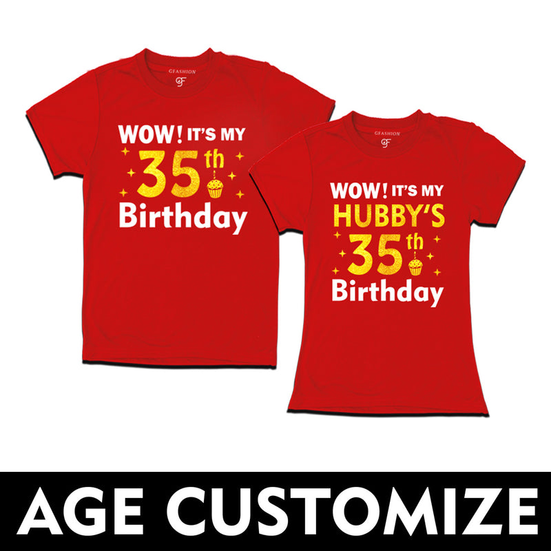 Wow it's My Hubby's Birthday T-shirts Combo with Age Customized in Red Color available @ gfashion.jpg