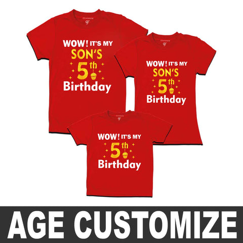 Wow it's My Son's Birthday Family T-shirts- Age Customized in Red Color available @ gfashion.jp