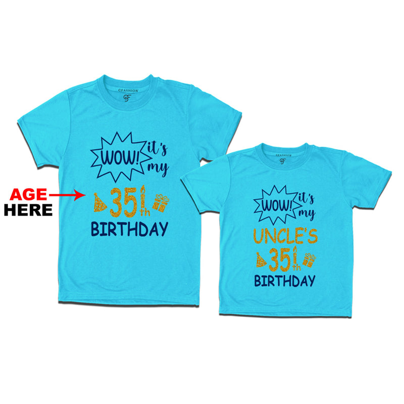 Wow it's My Uncle's Birthday T-shirts Combo with Age Customized in Sky Blue Color available @ gfashion.jpg