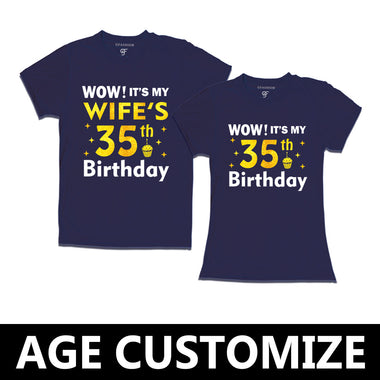 Wow it's My Wife's Birthday T-shirts Combo with Age Customized in Navy Color available @ gfashion.jpg