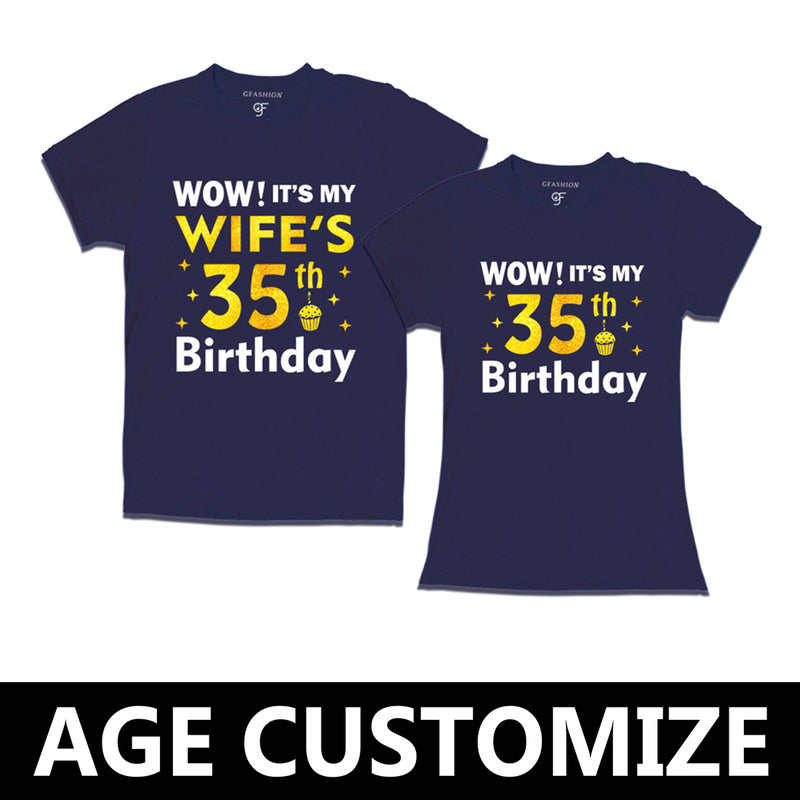 Wow it's My Wife's Birthday T-shirts Combo with Age Customized in Navy Color available @ gfashion.jpg