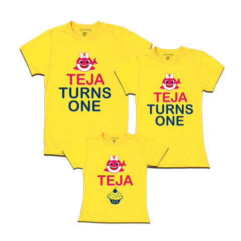 baby shark theme -turns one birthday custom name t shirts