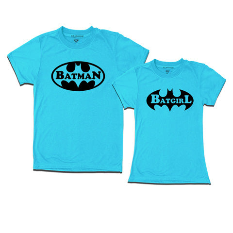 Batman Batgirl-Couple T-shirts-gfashion-Skyblue