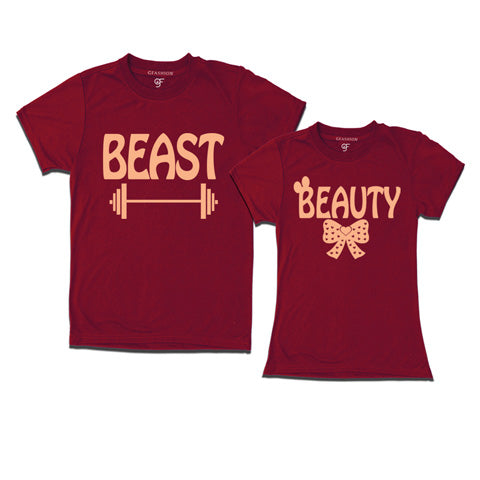 Beast Beauty-Couple T-shirts-gfashion-maroon