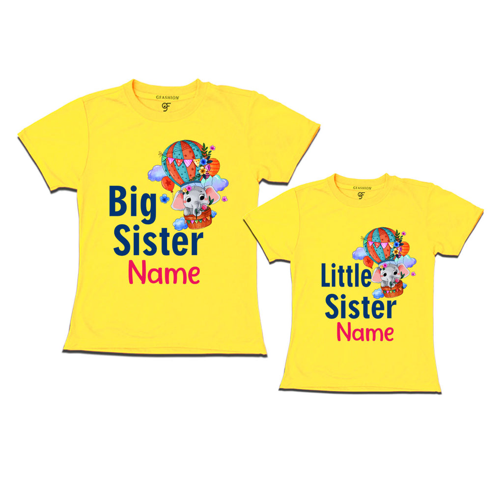 Big Sister Little Sister t shirts with name cute elephant design